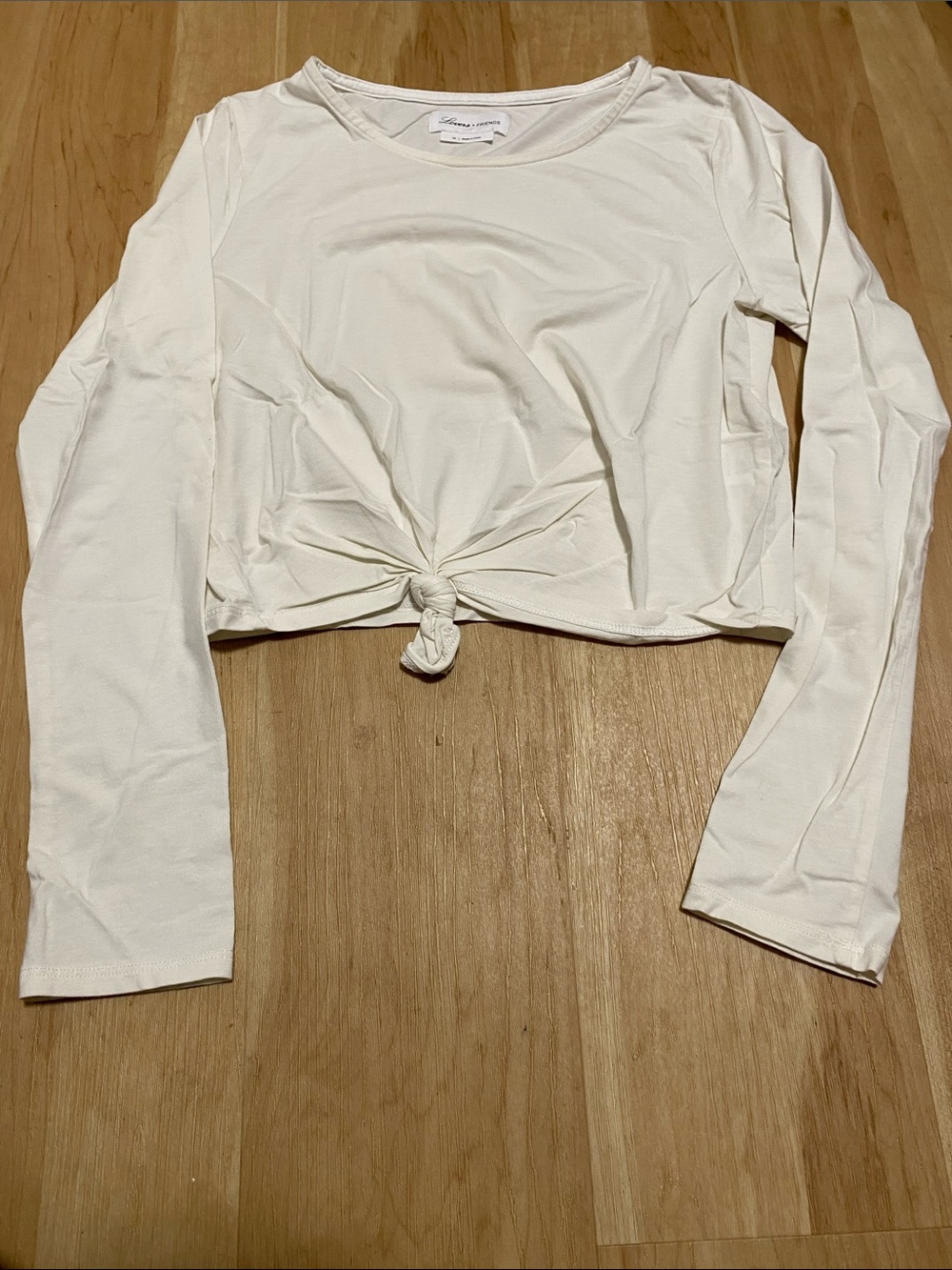 Lovers + Friends white Long Sleeve Knotted Front Crop Top XS